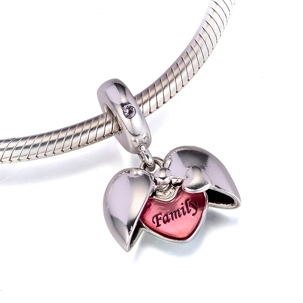 Vintage Beads Family Heart Hanging Charms silver 925 original Fits European Woman Bracelets DIY For Jewelry Making | Украшения и