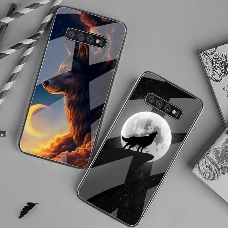 Чехол для телефона Moon Wolf Night закаленное стекло Samsung S20 Plus S7 S8 S9 S10 Note 8 9 10 Plus|Бамперы| |