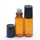 Комплект из 3 предметов, 5 мл янтарная стеклянный бутылка с роликом пустой Ароматные Духи Эфирное масло 5CC, Накручивающийся депилятор, пробирка с черной Пластик Кепки