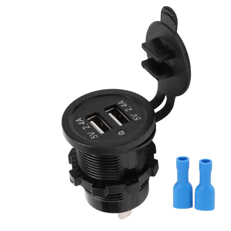 

Modified Car Charger Dual USB Port 2.4A 1 in 2 Out Waterproof Design Matte Black with Backlight Boat USB Charger