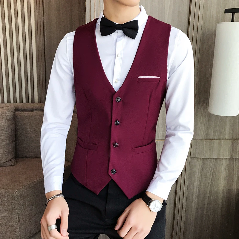 

Groom blue gilet men's suit vest classic solid man dress vest korean slim fit business casual waist coat for men work men vests