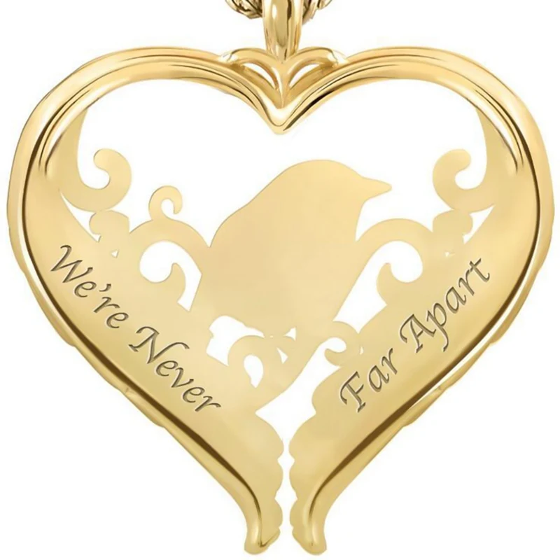 

2021 Fashion Charm We're Never Far Apart Heart Wings Pendant Plated Red Enamel Birds Sparrow Pendant Necklace Women Jewelry