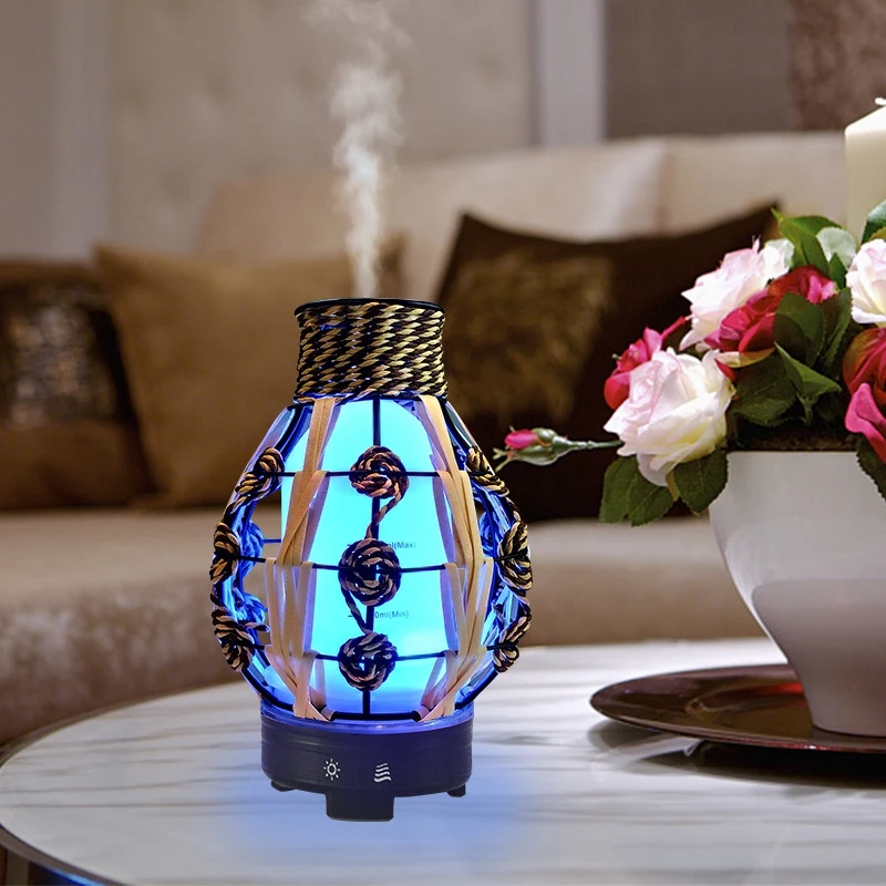 HOT!Essential Oil Diffuser Wrought Iron Hollow 7 Colors LED Night Light Air Humidifier 120Ml with Water and Power Failure Protec | Бытовая