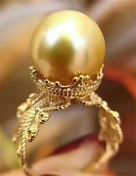 HABITOO Luxury 10-11MM Gold Cultured Pearl Adjustable Rings for Women Fashion Jewelry Golden Crown Holder Inlaid Pearl Gift