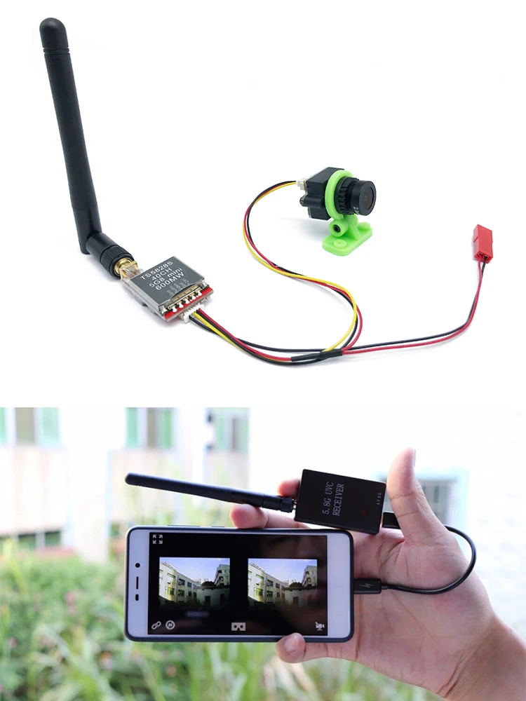 Мини 5,8G FPV приемник UVC видео нисходящий OTG VR Android телефон+ TS5828L 600 мВт передатчик+ CMOS 1000TVL 2,8 мм FPV камера
