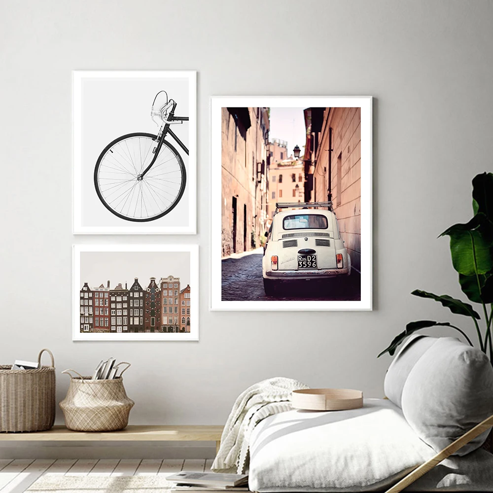 

Nordic Roma Modern Amsterdam In A Row Art Print Bicycle Canvas Painting Art Print Poster Picture Wall Living Room Home Decor