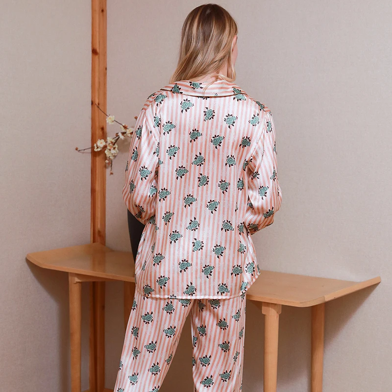NEW Top Quality 100% Real Silk Sleepwear Women Pajamas Set Long Sleeve Pajamas Suit Female mulberry Silk turn-downcollar Pyjama