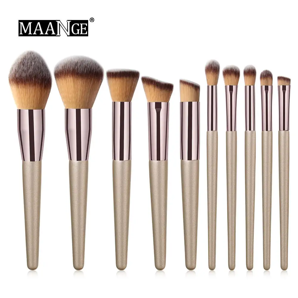 Коричневый 10 pcs Professional Makeup Brushes Metal Tube Paint Handle Eye shadow Eyelash Concealer Cosmetic brush Set drop shipping - Handle Color: Коричневый