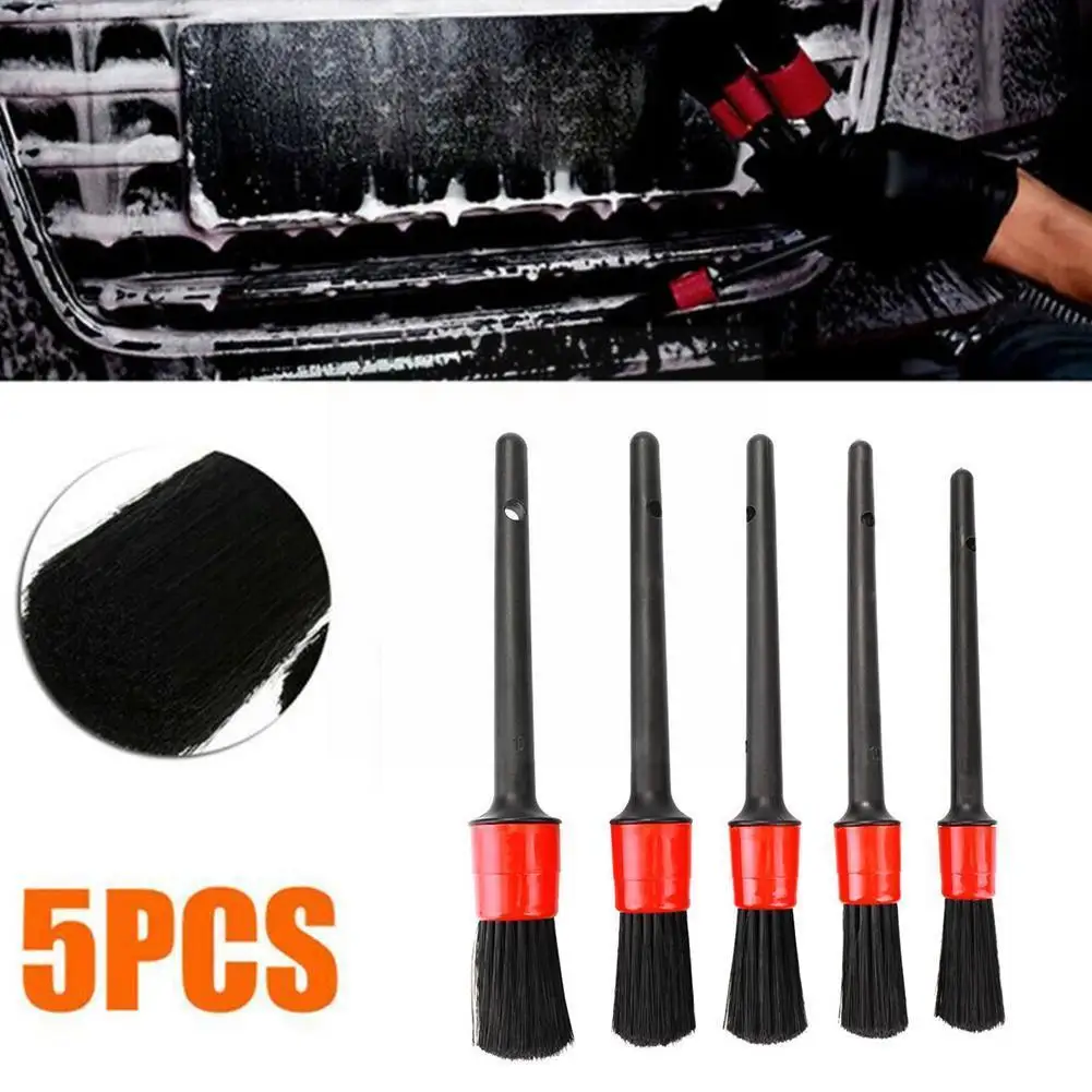 

5Pcs Car Detailing Brush Set Detail For Cleaning Wheels Engine Emblems Air Vents K9M4
