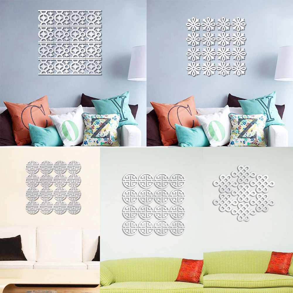 Обои с серебряным 3D зеркальная настенная наклейка наклейки на стену 10 шт./компл.