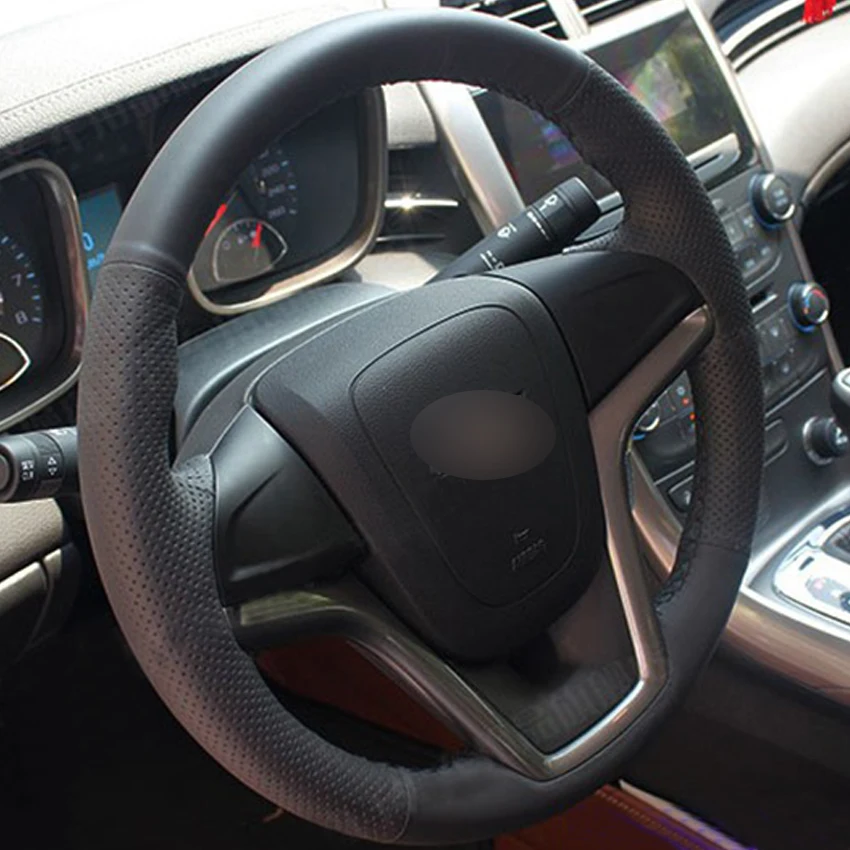 Прошитая вручную черная искусственная кожа Чехол рулевого колеса автомобиля для