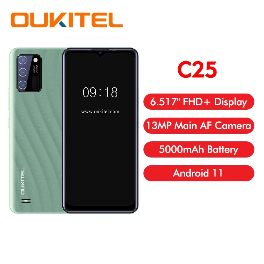Oukitel C25 Smartphone Android 11 4GB+32GB NFC Mobile Phone 6.517HD Screen 5000mAh 13M Camera Triple Rear Camera Cell Phone