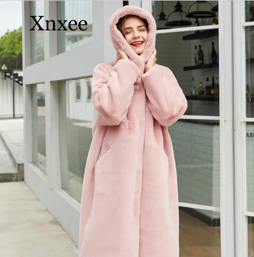 Oversized Winter Warm hooded Jacket women Thicken Long Coat Solid color Faux Fur Coat Women Casual Women Fur Faux Jacket Outwear