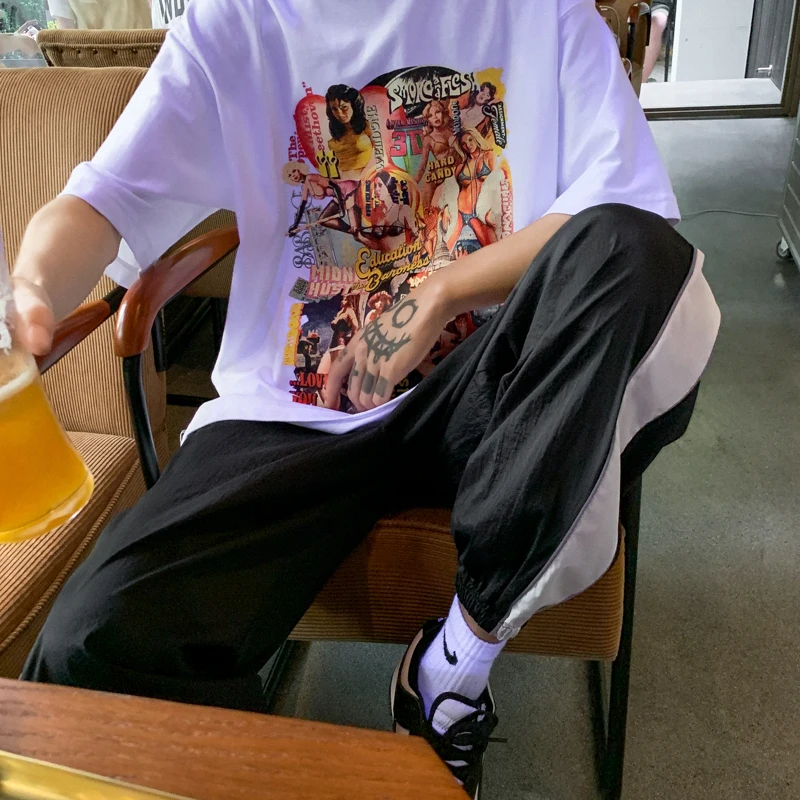 

Summer Thin Sweatpants Men's Fashion Black Green Casual Pants Men Streetwear Loose Hip-hop Reflective Pants Mens Joggers Pants