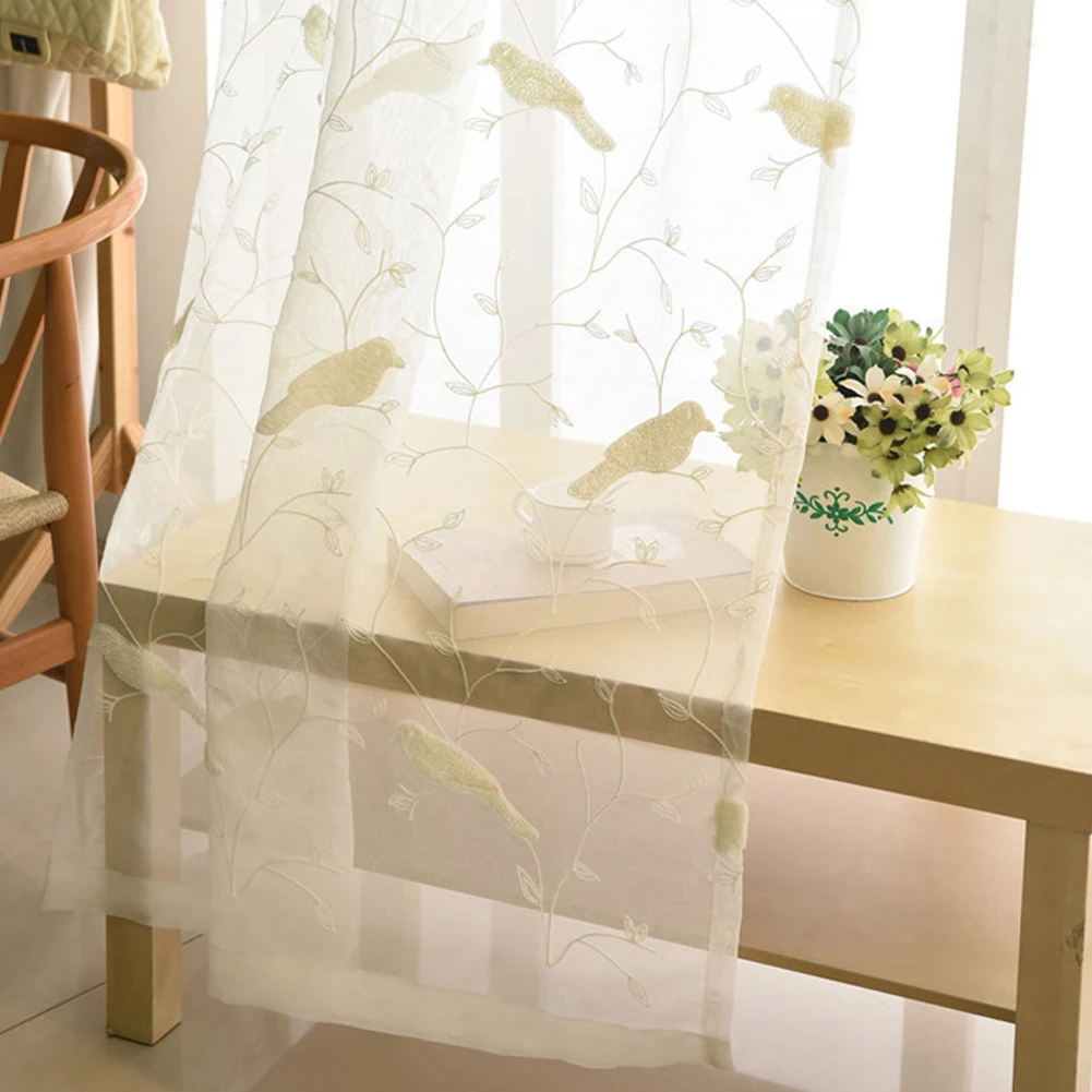 NAPEARL 1 шт. вышивка домашний декор ветви прозрачные шторы Птицы дизайн драпировки