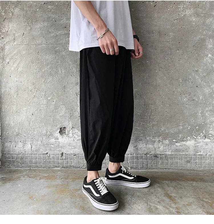 

New Spring Hong Kong Ins Cropped Casual Pants Men's Trendy Korean Style Loose Wide Leg Fashion Brand Bloomers Ankle Banded
