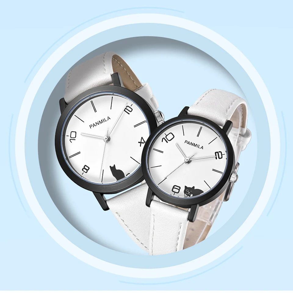 NO.2Women Big Small Dial Quartz Watches Classic White Black Cat Faux Leather Watch Men Couple Waterproof Wristwatch Clock |