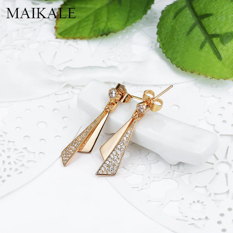 MAIKALE, уникальный дизайн, длинные серьги-гвоздики для женщин, покрытые золотом и серебром, большие серьги-гвоздики с кубическим цирконием, Женские Ювелирные изделия, подарок