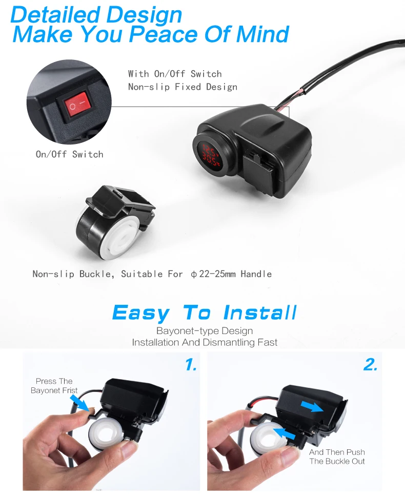 Зарядное устройство Usb для мотоцикла, быстрая зарядка, штепсельная вилка, комплект, 4,2 A, напряжение, температура, дисплей, кабель, включение/выключение, водонепроницаемый двойной Usb, 12 В, 24 В, S