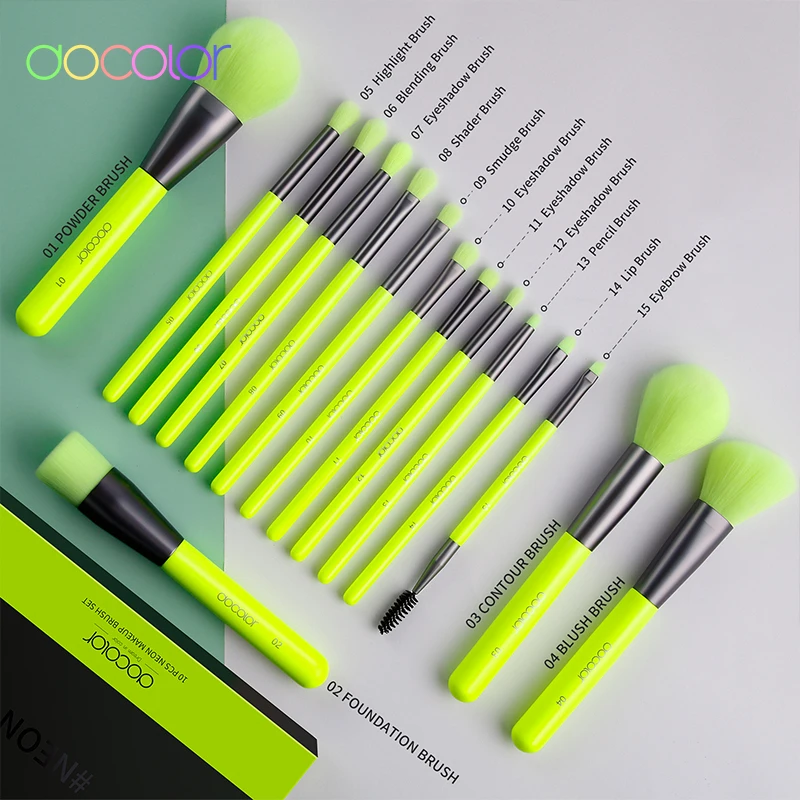 Docolor 10/15 шт неоновые кисти для макияжа Профессиональная пудра Тональная основа
