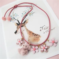 kids children girl necklace cute cartoon bear flower fabric japan korean handmade gifts apparel accessories wholesale