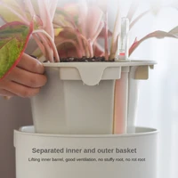 nordic style indoor imitated wooden bracket flower pot automatic self watering planter vase with water level indicator n0pa