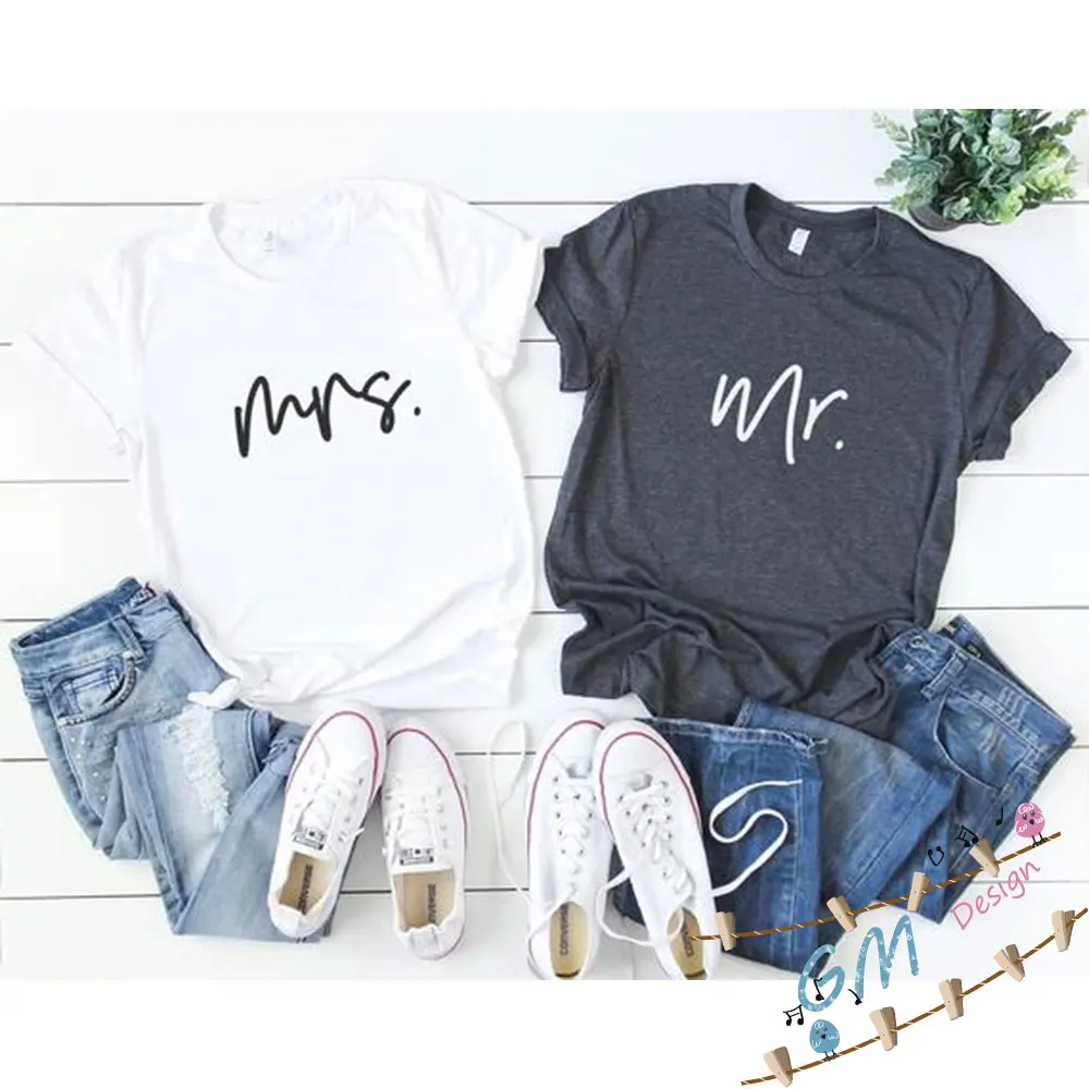 Подходящая пара Wifey Hubby футболка для медового месяца свадьбы MRS и MR жены мужа
