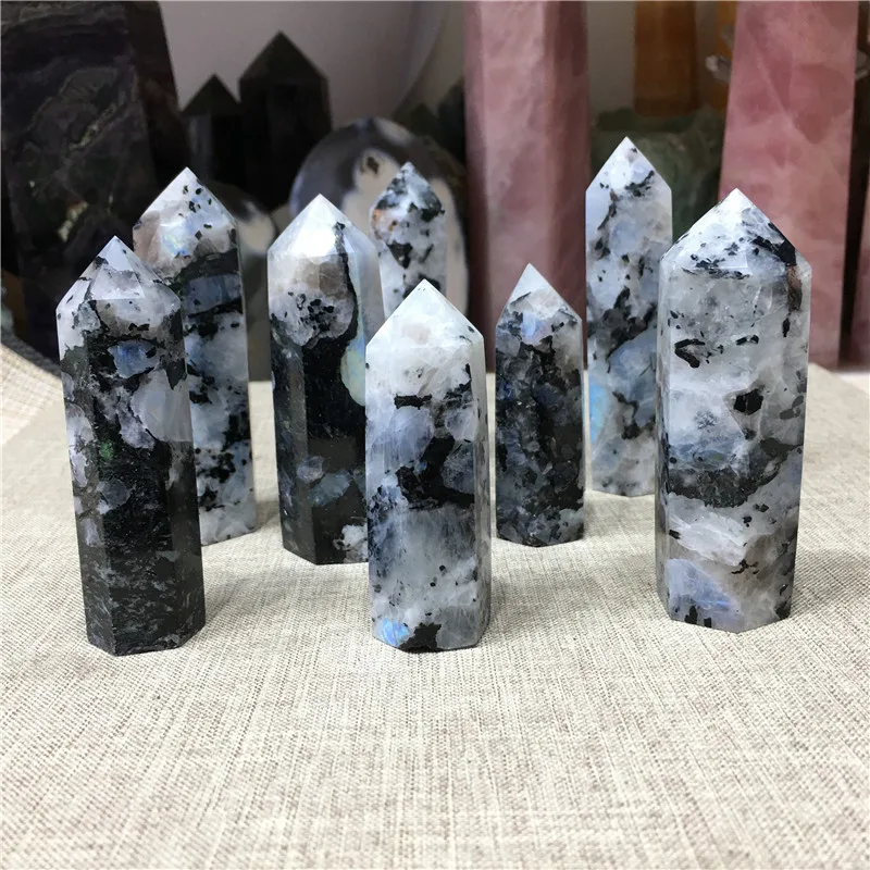 

Natural CrystalMoonStone Hexagonal Column Crystal Point Mineral Ornament Healing Wand Home Decor DIY Gift Decoration