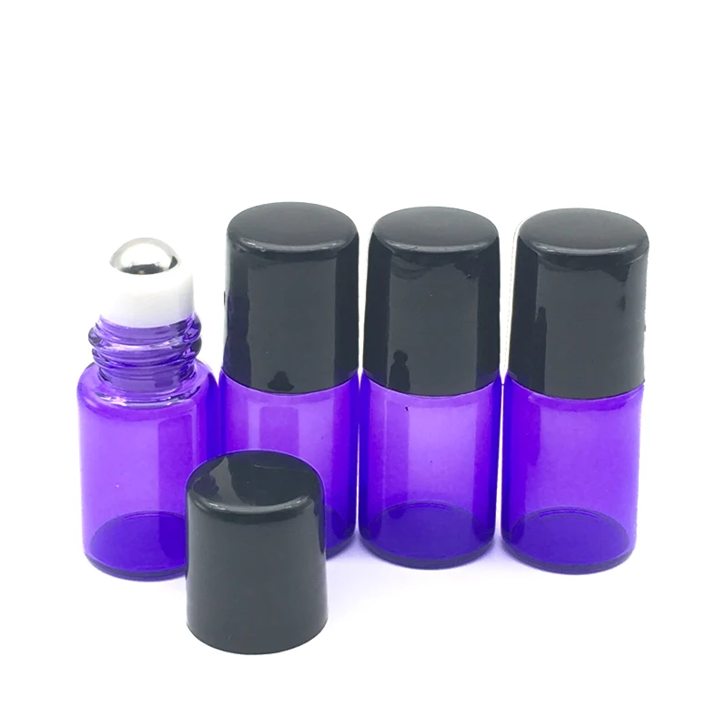 

20pcs Empty fashion Perfume Sample 2ml Colorful Roller Bottle Essential Oil Glass Bottle 2ml Roll-On Bottle Black Plastic Cap