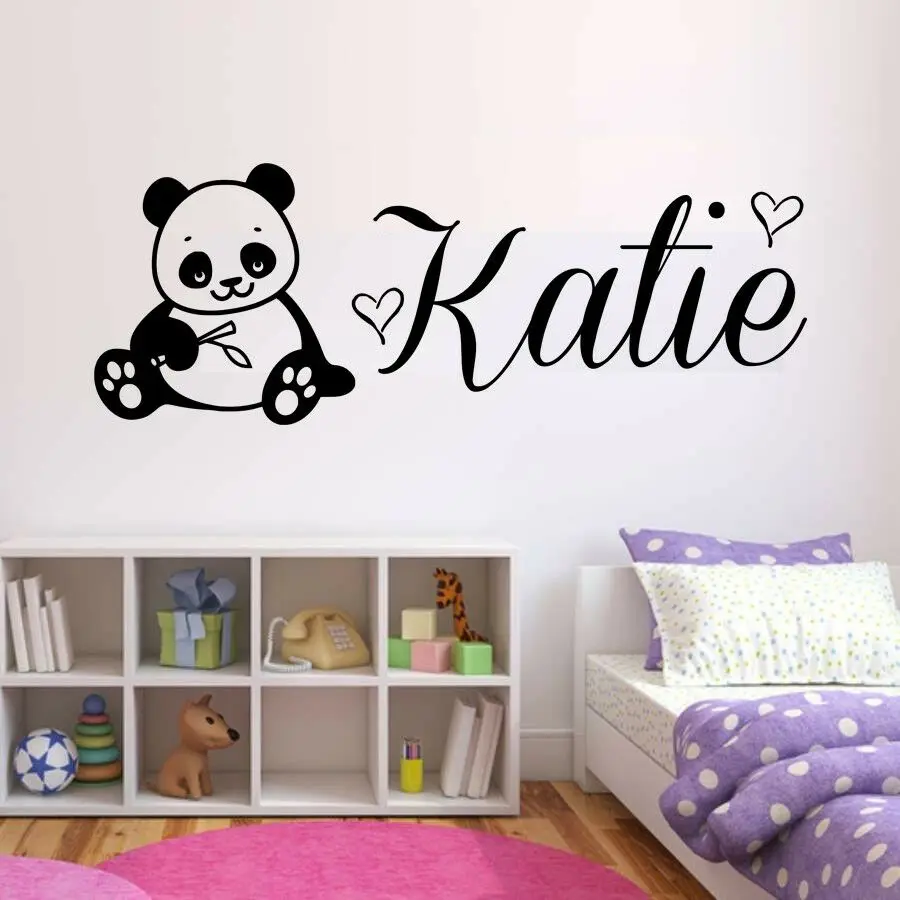 Personalised Name Wall Decals Kids Name Custom Panda Wall Sticker Vinyl Art Decal Boys Girls Bedroom Decoration Wallpaper C736