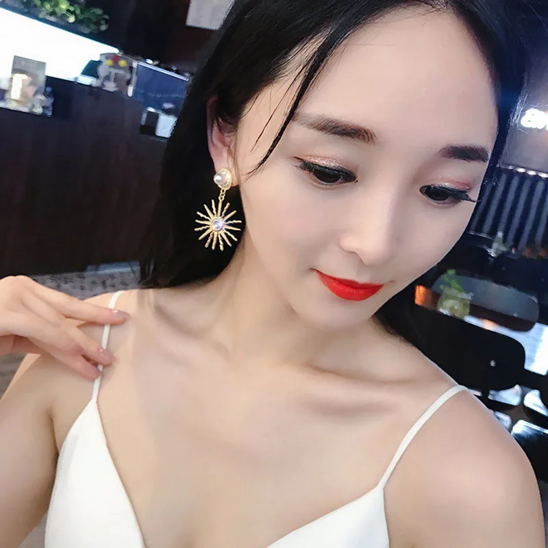 Новые золотые хрустальные серьги в виде подсолнуха для женщин роскошные стиле