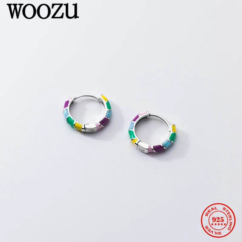 

Женские французские красочные эмалированные Серьги WOOZU, серьги-кольца из стерлингового серебра 925 пробы в стиле панк-рок, простые серьги-кол...
