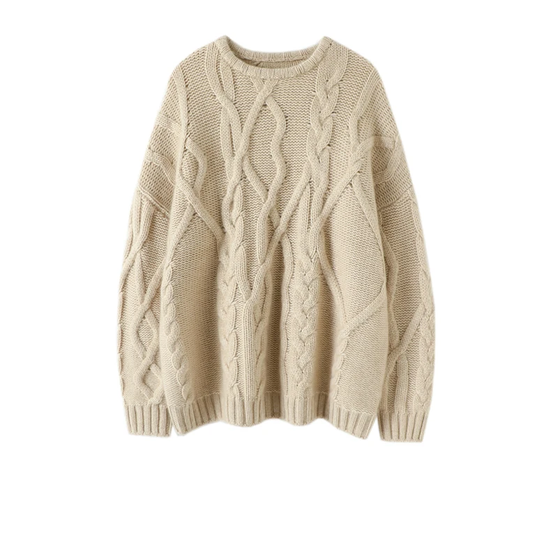 Женский кашемировый свитер оверсайз aliaga толстый вязаный пуловер с круглым