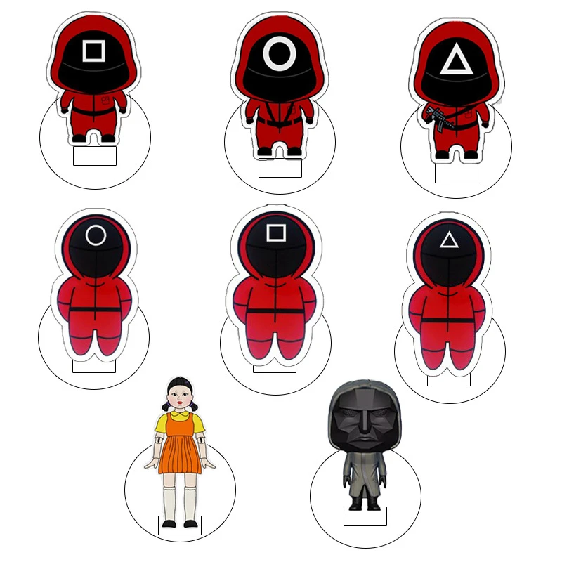 

Hot TV Series Squid Game Round Six Cartoon Desktop Stand Figure Model Mask Man Pendant Keychain Keyring Bag Accessories P26