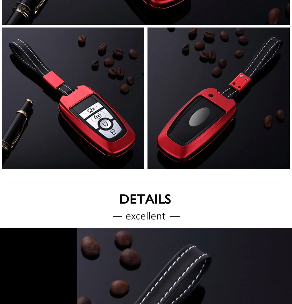 Aluminum Alloy Car Key Case For Ford Mendeo Fusion Edge Expedition F-150 F-250 F-350 Smart Keyless Remote Fob Cover Keychain Bag