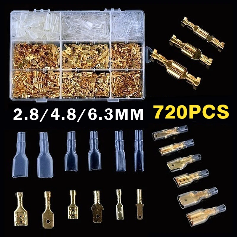 

720 Pcs Insulated Assortment Spade Male Female Terminals Electrical Wire Crimp Cable Connectors Assorted Kit with Box