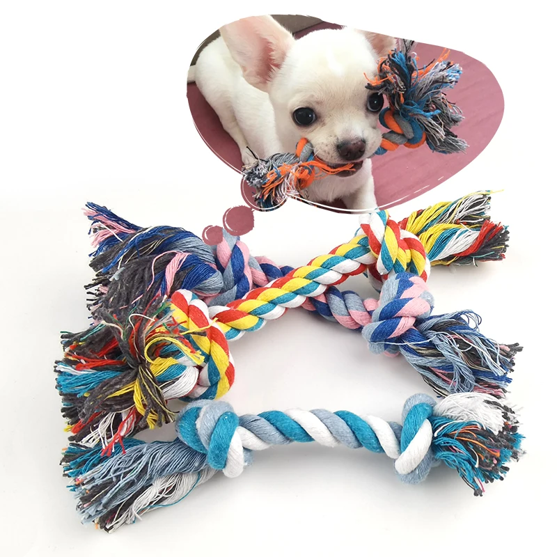 

1 Pcs Dog Bite Rope Toys Pets Dogs Supplies Puppy Cotton Chew Knot Toy Durable Braided 4 Sizes Bone Rope Funny Tool Random Color