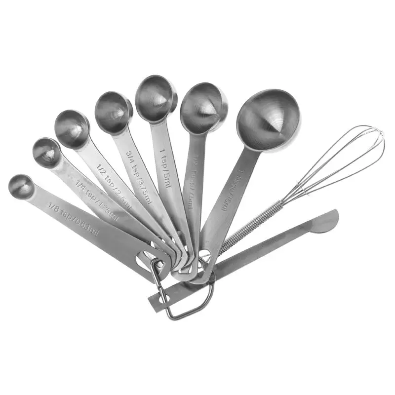 

9PCS/Set Measuring Spoons Scoop Measuring Cup Whisk Stainless Steel Kitchen Scale Baking Cooking