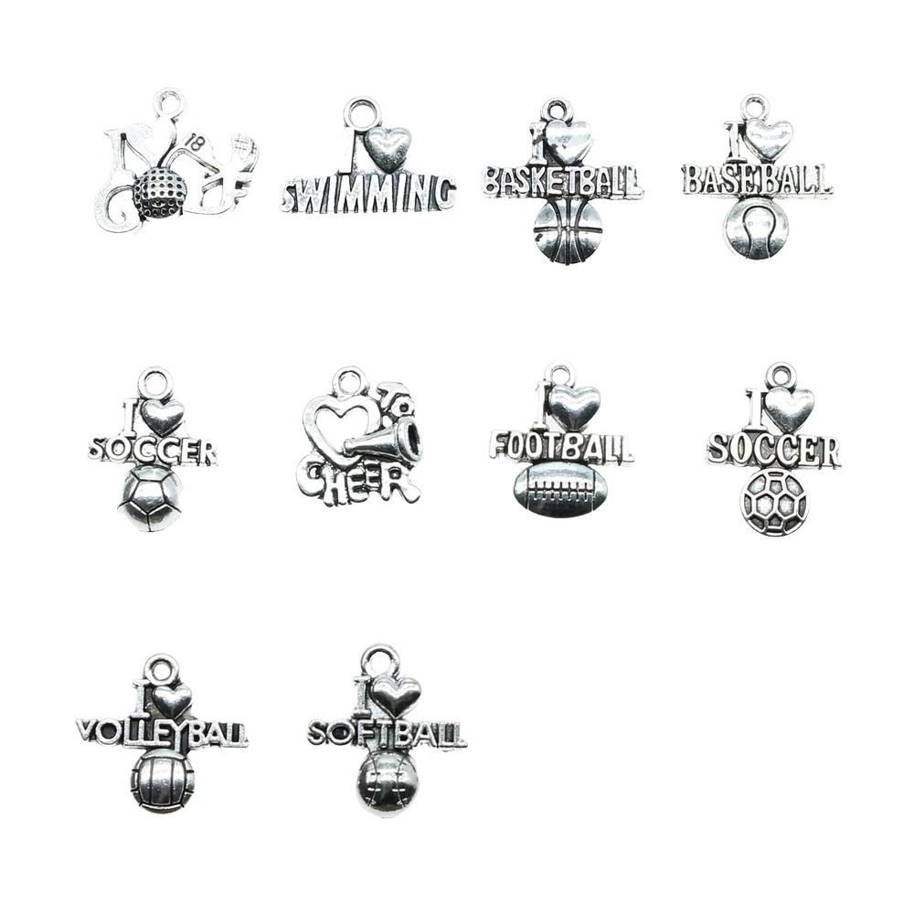20 шт. / Лот подвески я люблю спорт античный серебряный цвет спортивный шарм гольф