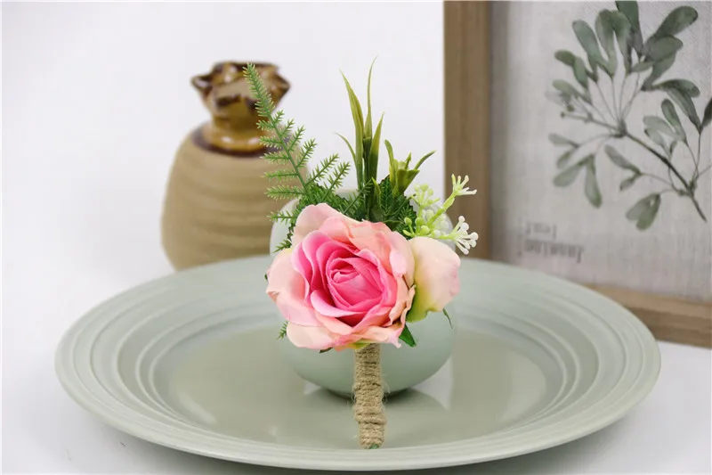 T Boutonniere YO CHO Свадебный планировщик розы Искусственный шелк цветок на запястье корсаж браслет жених бутоньерка белый свадебный для мужчин свадебные цветы - Цвет: T Boutonniere