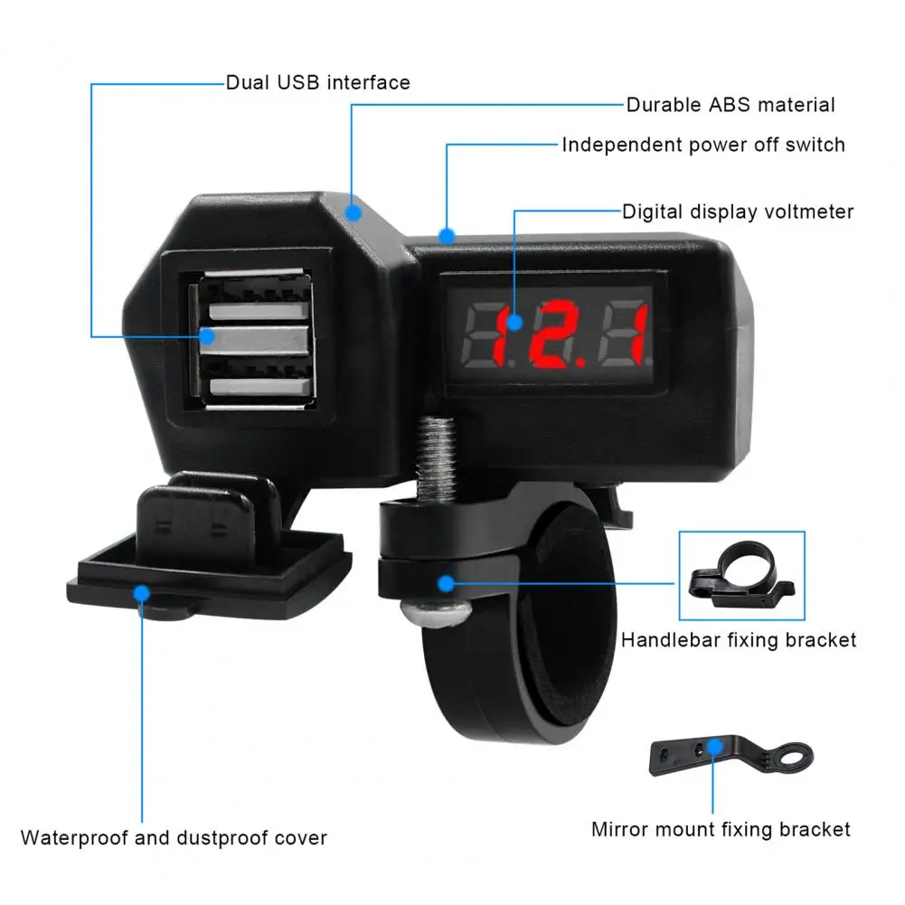 

Motorcycle Professional Multifunctional Dual USB Mobile Phone Charger Adapter with Voltmeter Motorcycle Accessories Supplies