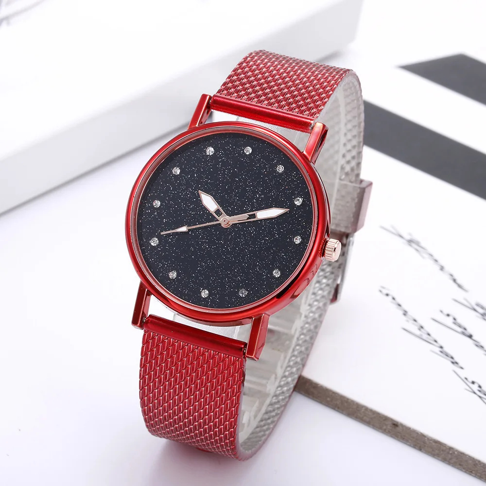 

Новинка 2021, модные кварцевые часы, роскошные женские часы, часы со стальным браслетом, женские часы со звездами и сетчатым браслетом