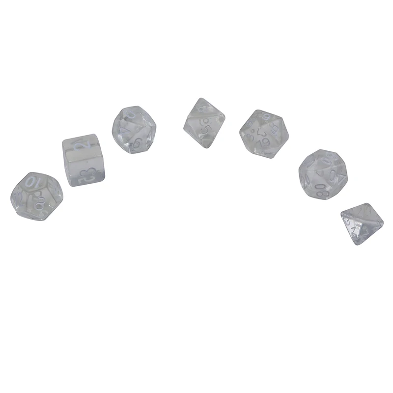 7pcs/lot White Polyhedral Transparent Dices Multi-side For Gaming And Dragons Board Game | Спорт и развлечения