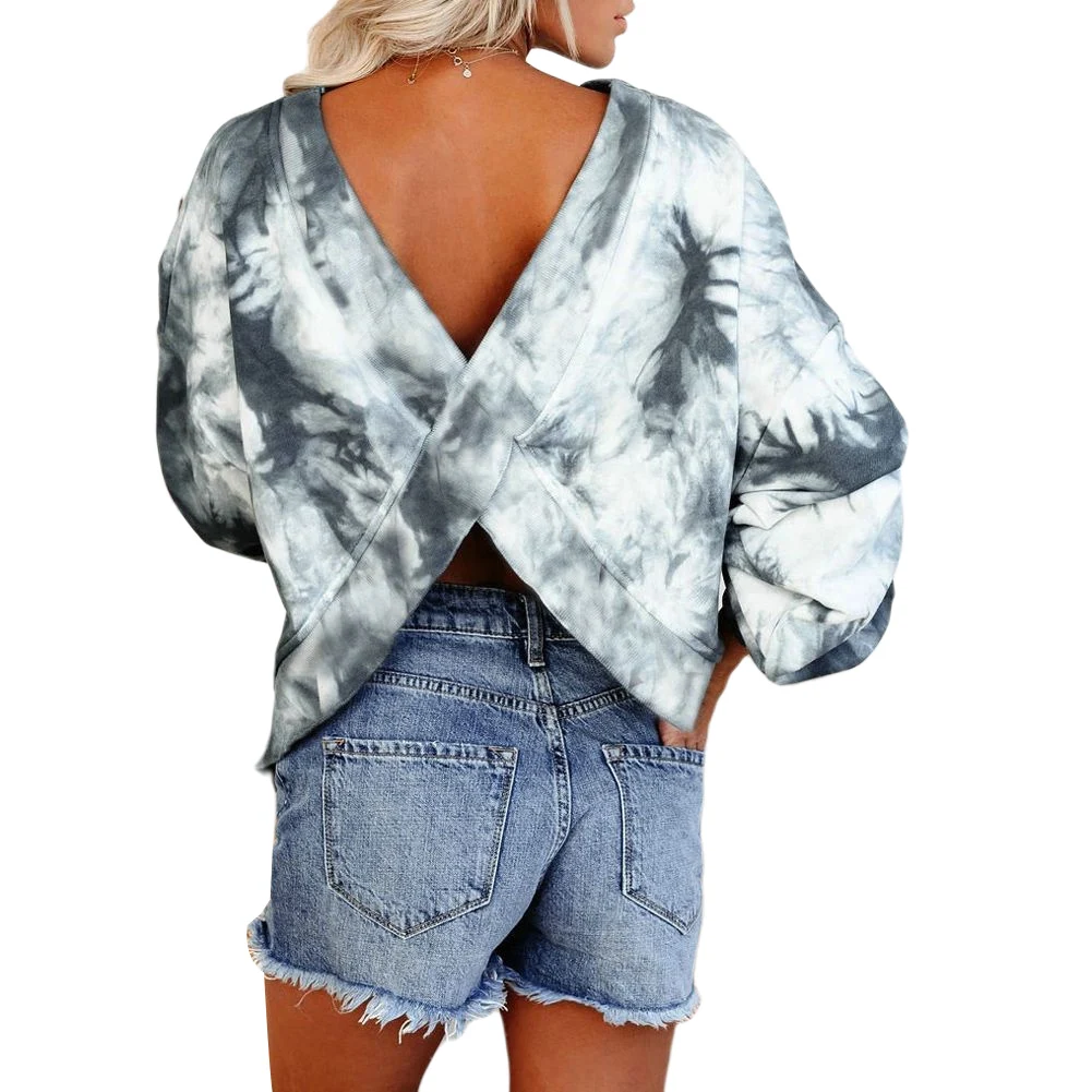 Женская футболка с длинным рукавом принтом и глубоким V-образным вырезом | одежда