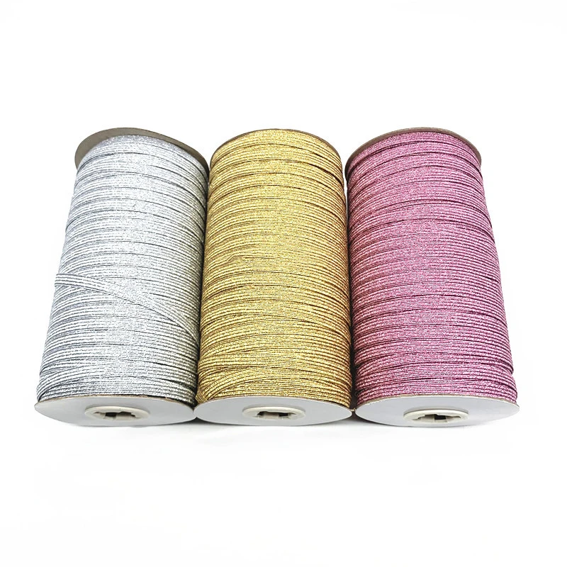 Скидка 6 мм Блестящий золотистый Серебристый резинки высокого качества 144 ярдов Резиновая лента DIY швейная отделка поясная лента аксессуар для оде...