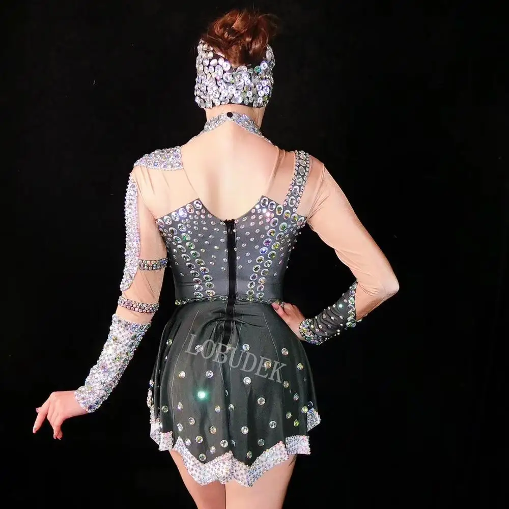 

Big Stretch Colorful Rhinestones Mini Dress Bar Party Nightclub Women Singer Models Catwalk Short Dress Birthday Dancer Costume