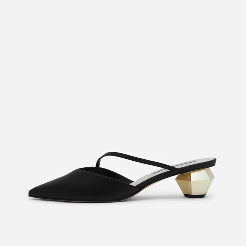 

Женские шлепанцы с острым носком, на толстом каблуке, с металлическим геометрическим узором, повседневные, весна 2021