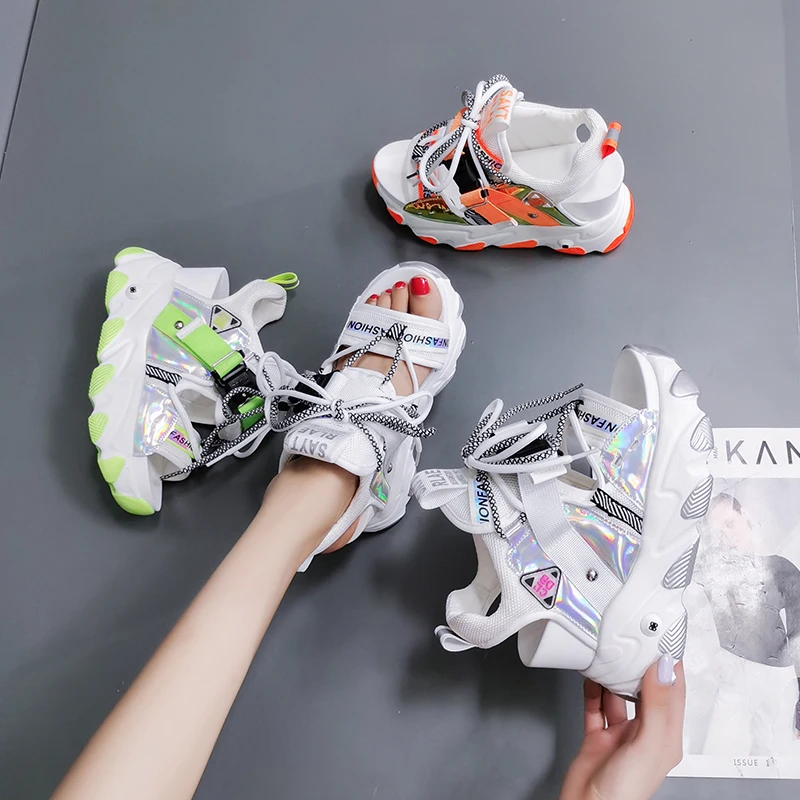 Сандалии женские на массивной платформе 9 см дизайнерская Повседневная пляжная