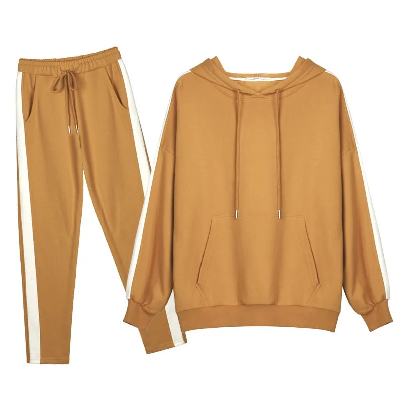 

Women Harajuku Side Striped Sweatshirts Set Autumn Long Sleeve Tracksuit Ladies Tops+Pants Sporting Sets Casual 2pcs