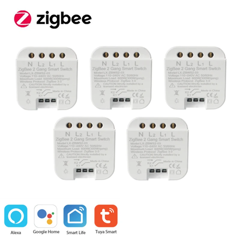 

Релейный модуль Смарт-переключателя ZigBee 3,0, 5/4/3/2/1X, 2 банды, приложение, дистанционное управление Tuya, умная жизнь, работа с Alexa, Google, умный дом